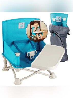 Hiccapop OmniBoost Baby Folding Portable Travel High Chair Booster Seat w/ Tray